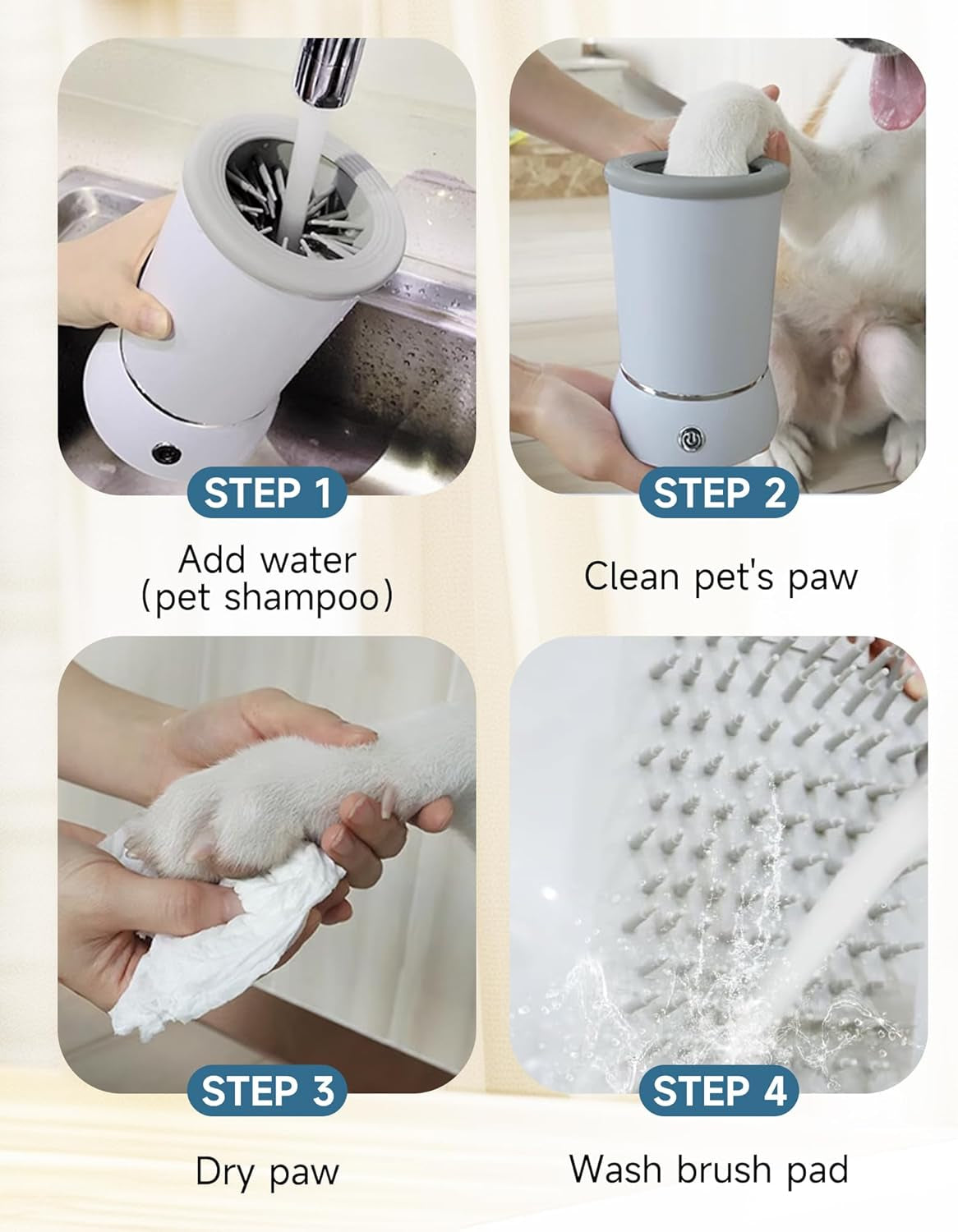 Automatic Electric Dog Paw Cleaner and Massager with Dual Speed, USB Rechargeable Pet Foot Washer for Small to Medium Dogs and Cats (White)