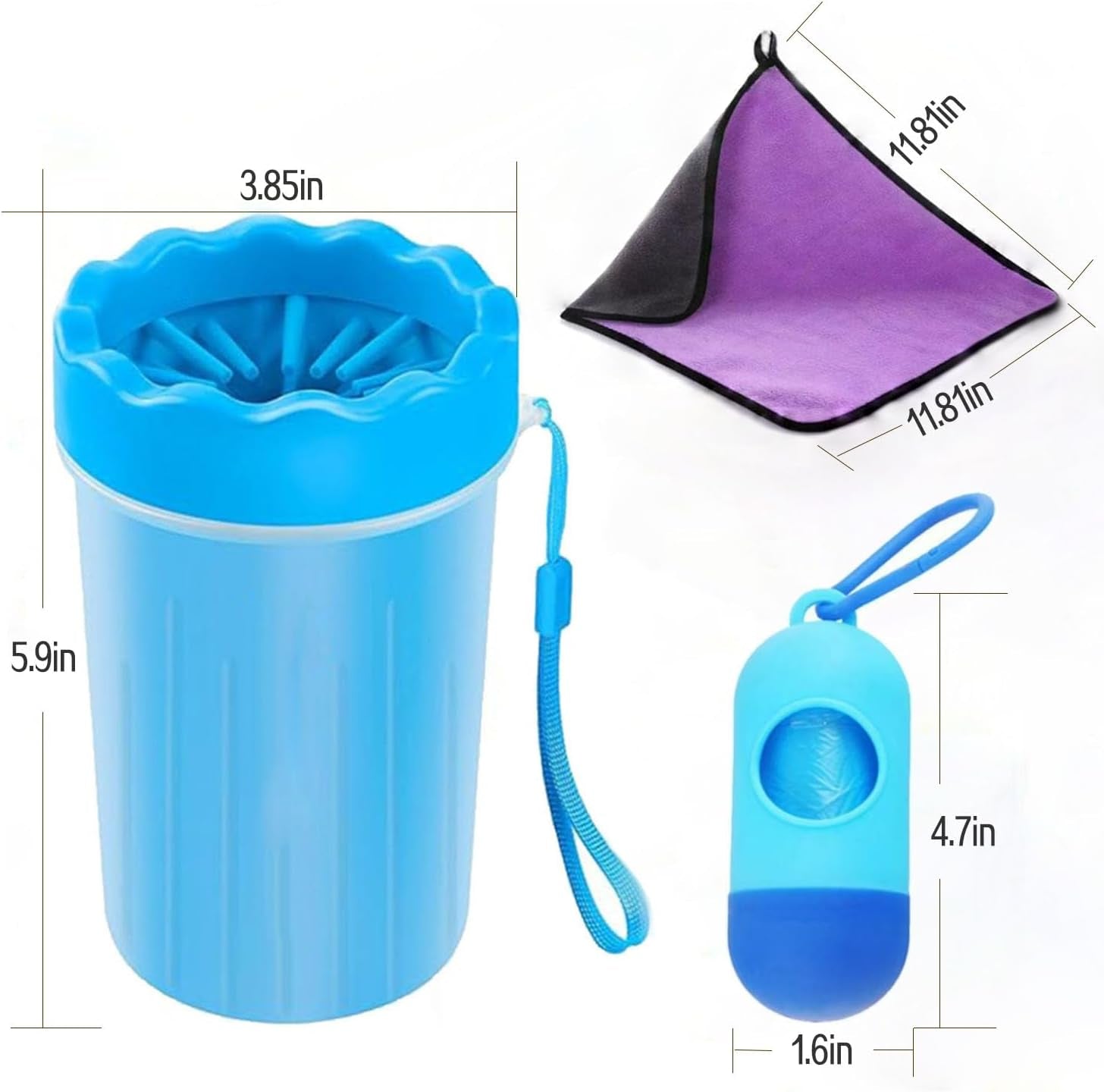 Pet Paw Cleaner and Washer - Portable Foot Cleaning Cup for Dogs and Cats of All Breeds (Includes Towel and Brush) - Blue
