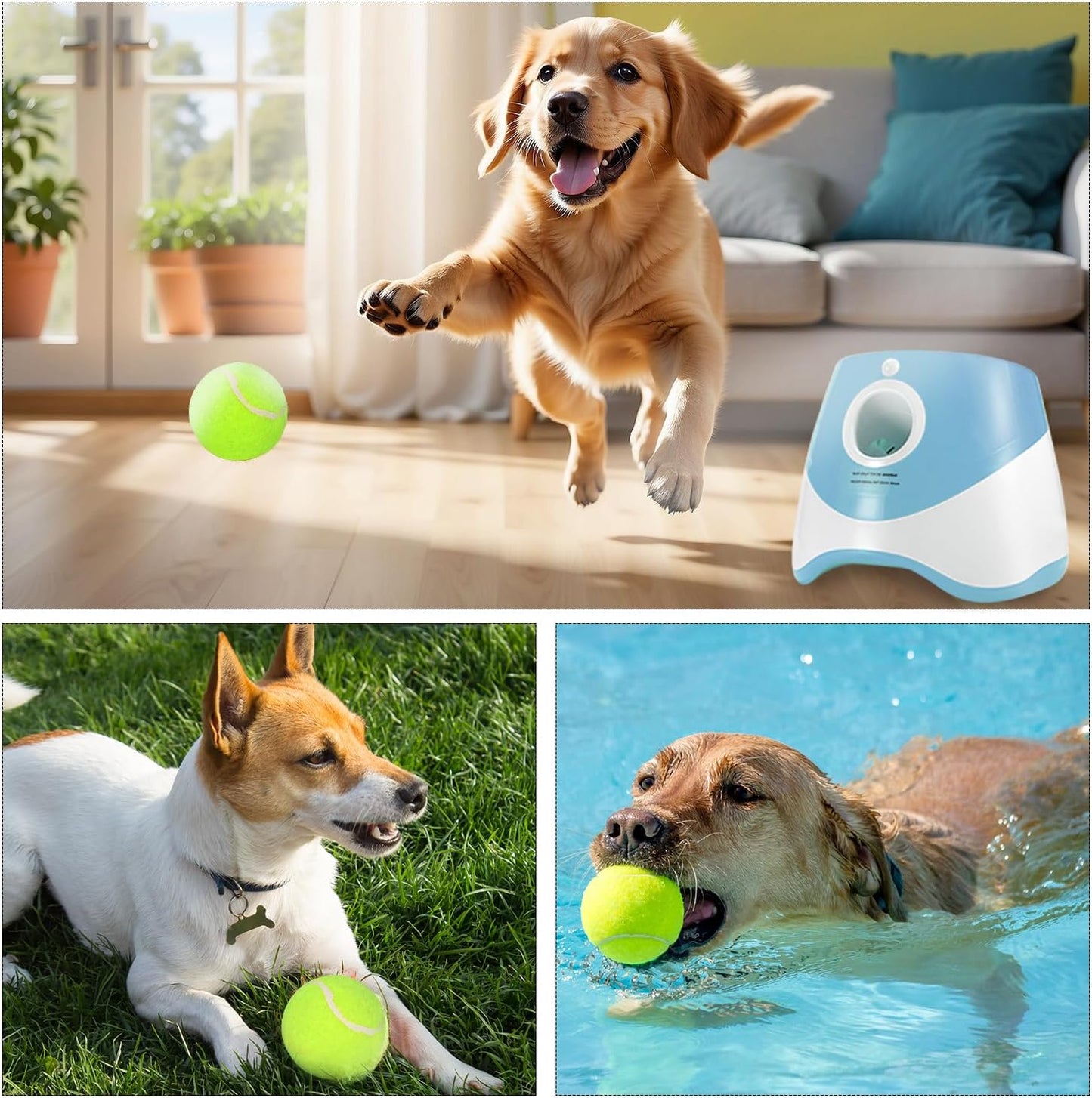 Automatic Ball Launcher for Dogs with 12 Pcs 2 Inch Tennis Balls,Thrower Distance 20-45Ft,Interacive Dog Toys for Indoor/Outdoor for Small or Medium Dogs (Blue)
