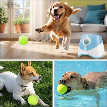 Automatic Ball Launcher for Dogs with 12 Pcs 2 Inch Tennis Balls,Thrower Distance 20-45Ft,Interacive Dog Toys for Indoor/Outdoor for Small or Medium Dogs (Blue)