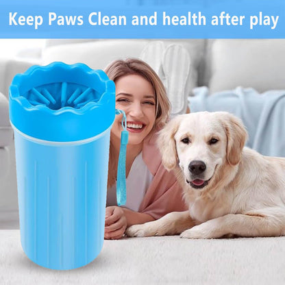 Pet Paw Cleaner and Washer - Portable Foot Cleaning Cup for Dogs and Cats of All Breeds (Includes Towel and Brush) - Blue