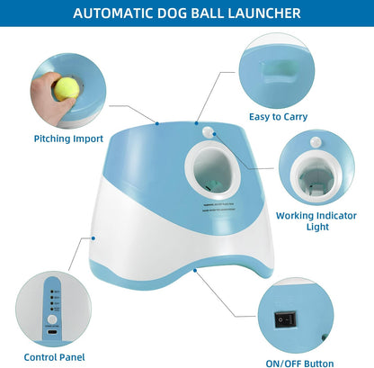 Automatic Ball Launcher for Dogs with 12 Pcs 2 Inch Tennis Balls,Thrower Distance 20-45Ft,Interacive Dog Toys for Indoor/Outdoor for Small or Medium Dogs (Blue)