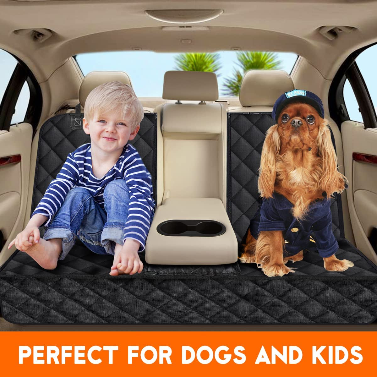 Dog Car Seat Cover, Back Seat Waterproof Bench Cover, Non-Slip, Fits Middle Armrest for Most Cars Suvs Trucks - Black