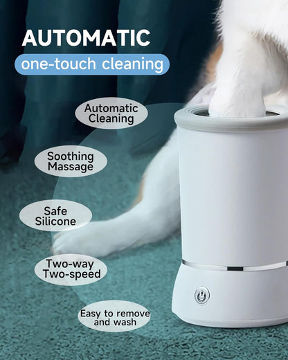 Automatic Electric Dog Paw Cleaner and Massager with Dual Speed, USB Rechargeable Pet Foot Washer for Small to Medium Dogs and Cats (White)