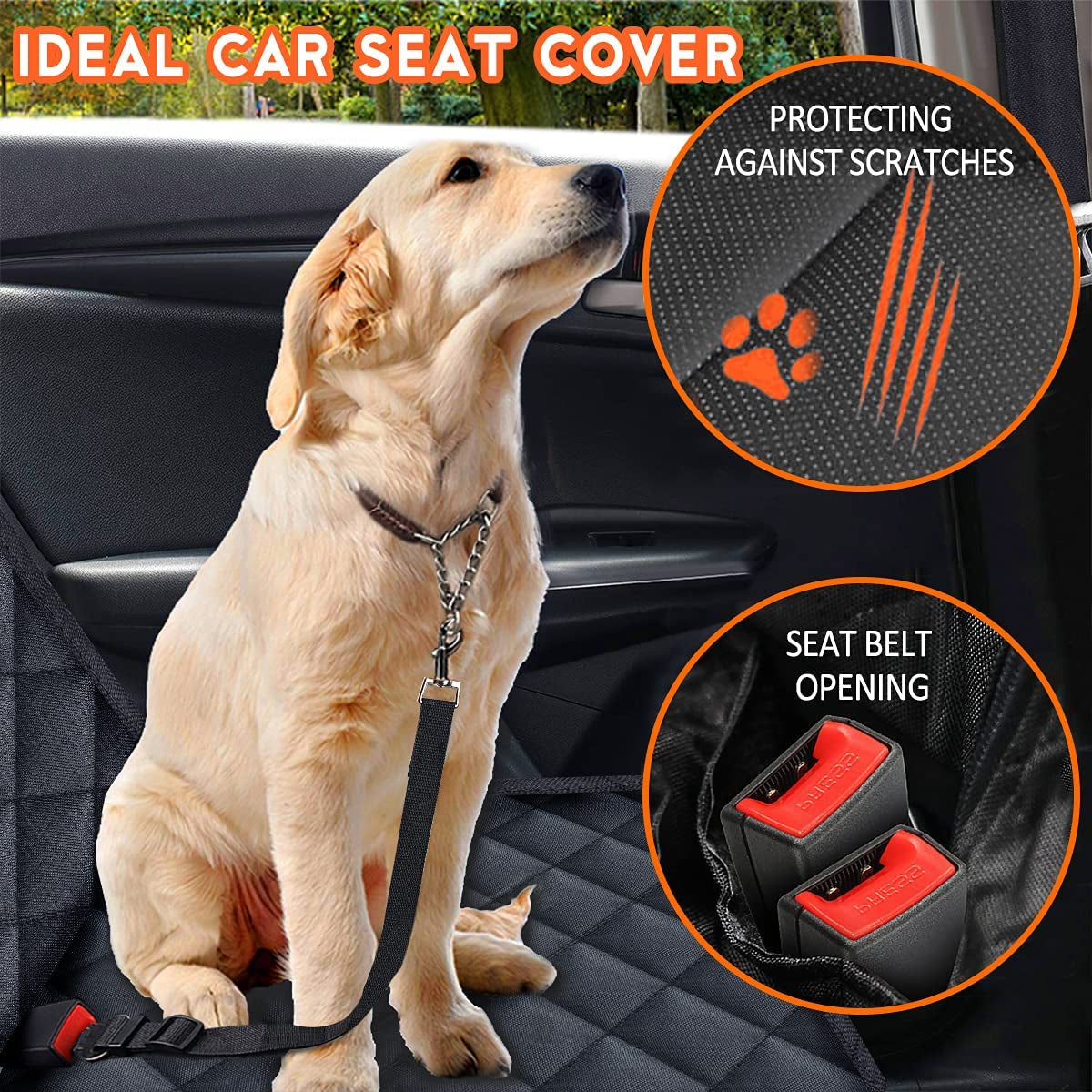 Dog Car Seat Cover, Back Seat Waterproof Bench Cover, Non-Slip, Fits Middle Armrest for Most Cars Suvs Trucks - Black