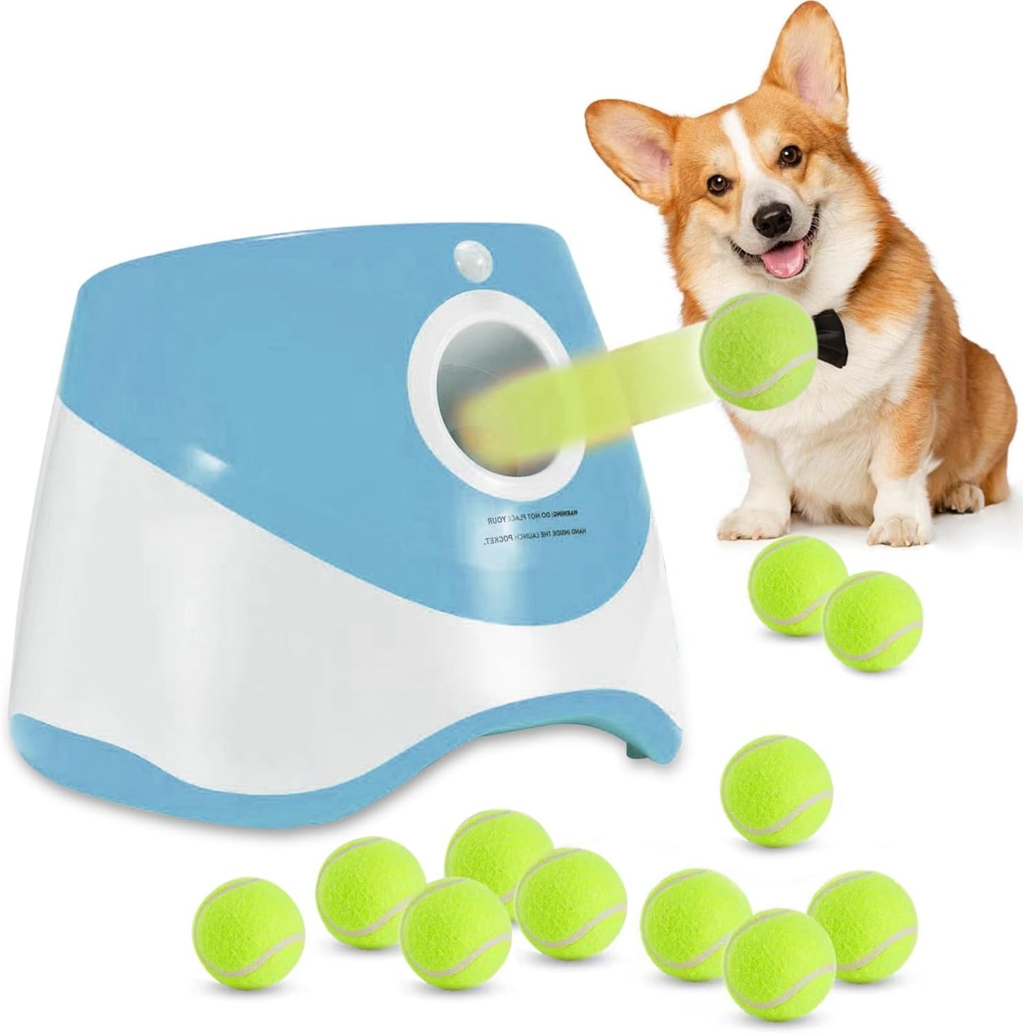 Automatic Ball Launcher for Dogs with 12 Pcs 2 Inch Tennis Balls,Thrower Distance 20-45Ft,Interacive Dog Toys for Indoor/Outdoor for Small or Medium Dogs (Blue)