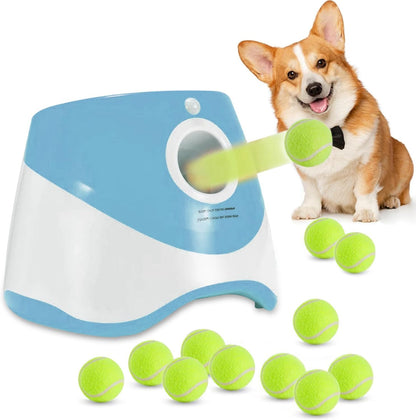 Automatic Ball Launcher for Dogs with 12 Pcs 2 Inch Tennis Balls,Thrower Distance 20-45Ft,Interacive Dog Toys for Indoor/Outdoor for Small or Medium Dogs (Blue)