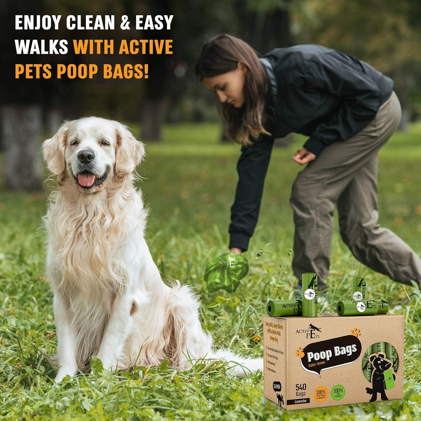 Extra Thick, Leak-Proof Dog Waste Bags - Lavender-Scented, Eco-Friendly, Easy-Tear, Strong Doggy Bags for Poop