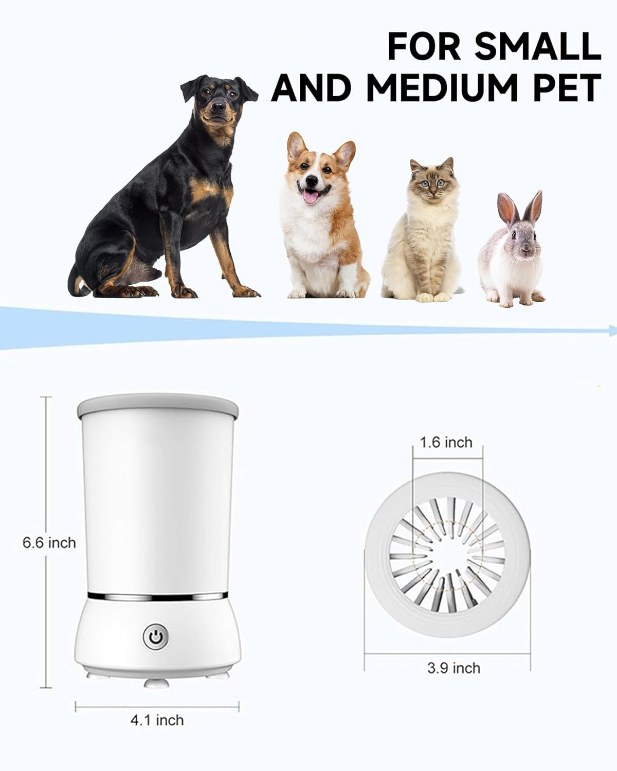 Automatic Electric Dog Paw Cleaner and Massager with Dual Speed, USB Rechargeable Pet Foot Washer for Small to Medium Dogs and Cats (White)