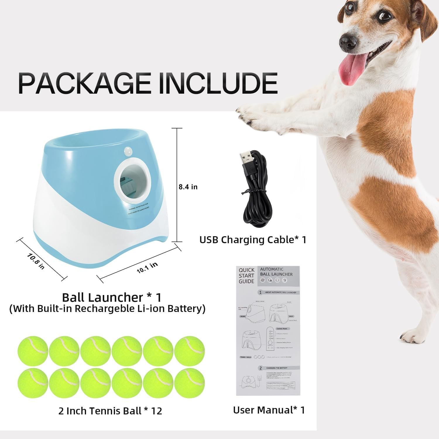Automatic Ball Launcher for Dogs with 12 Pcs 2 Inch Tennis Balls,Thrower Distance 20-45Ft,Interacive Dog Toys for Indoor/Outdoor for Small or Medium Dogs (Blue)