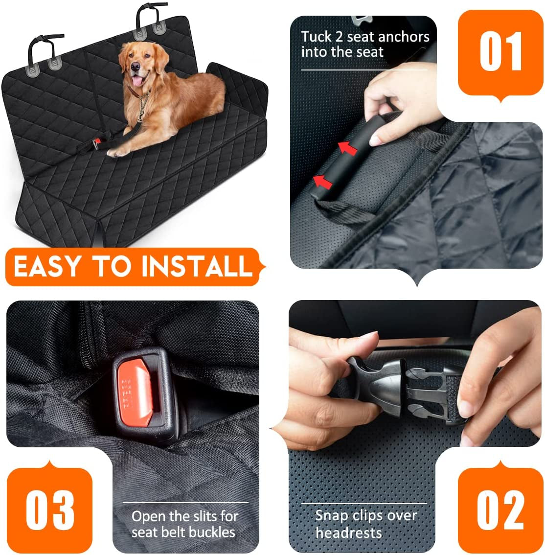 Dog Car Seat Cover, Back Seat Waterproof Bench Cover, Non-Slip, Fits Middle Armrest for Most Cars Suvs Trucks - Black