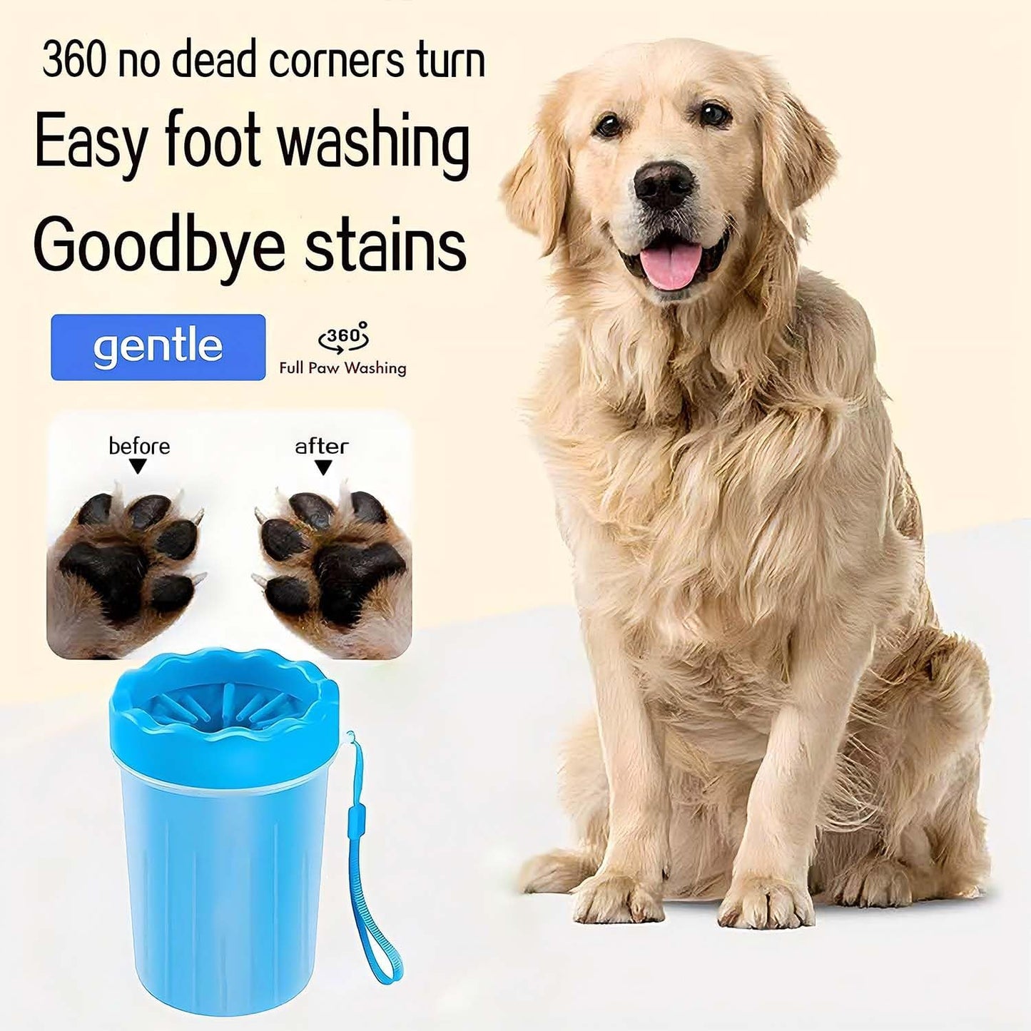 Pet Paw Cleaner and Washer - Portable Foot Cleaning Cup for Dogs and Cats of All Breeds (Includes Towel and Brush) - Blue