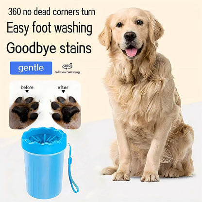 Pet Paw Cleaner and Washer - Portable Foot Cleaning Cup for Dogs and Cats of All Breeds (Includes Towel and Brush) - Blue